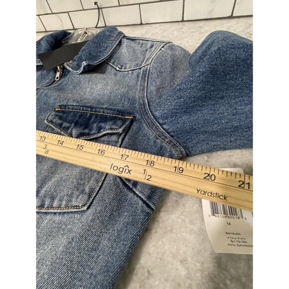 Free People Driftwood Jumpsuit Womens Medium NWT Embroidered Denim Wash Flared - Picture 8 of 10